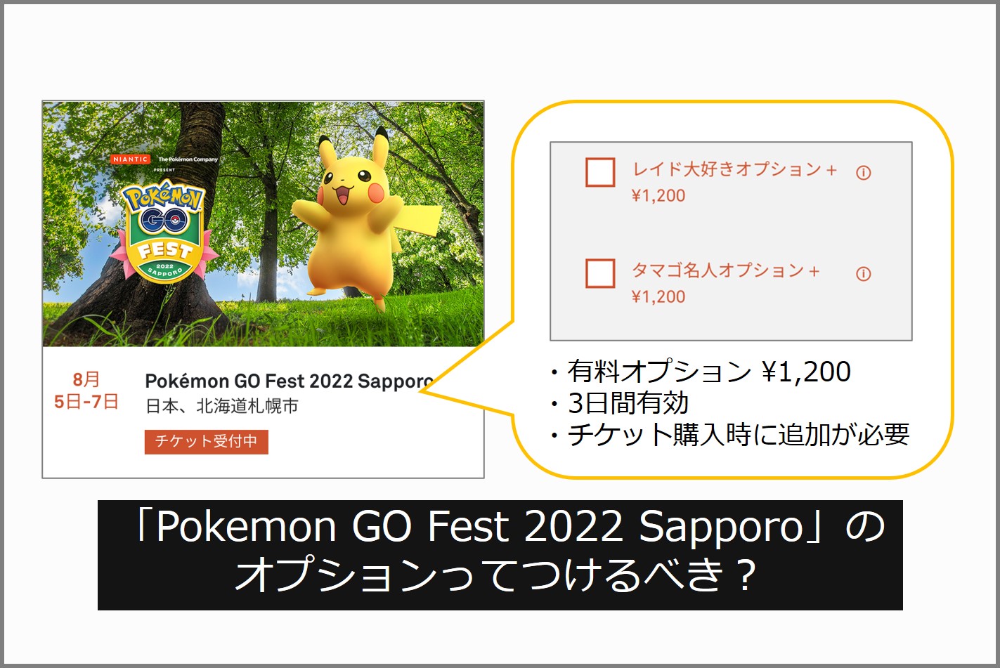 ポケモンgo Pokemon Go Fest22 Sapporoのチケットオプションつける つけない 今日もどこかに旅したい