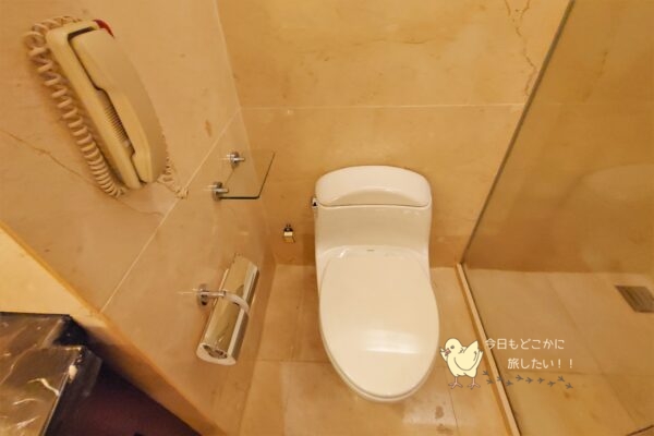 シャングリラ バンコクのデラックスリバービュールームのトイレ