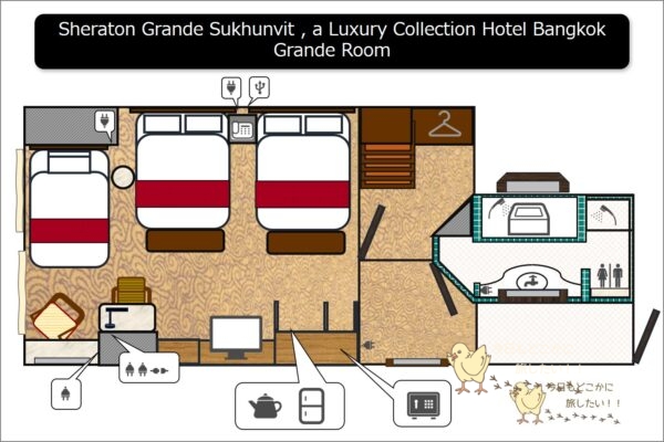 シェラトングランデ スクンビット、ラグジュアリーコレクションホテル、バンコクのグランデルームのレイアウト