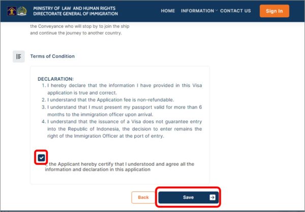 インドネシアのe-Visa申請サイト・申請確認画面の注意事項