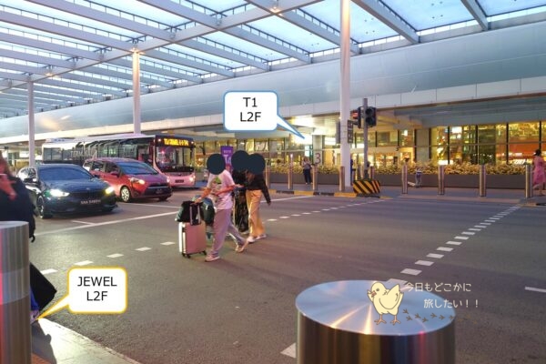 シンガポール・チャンギ空港のT1のL2Fの建物前の横断歩道