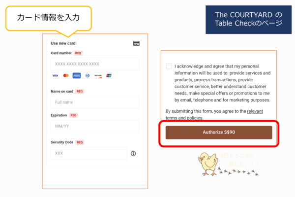 The COURTYARDのTable Checkの予約最終画面