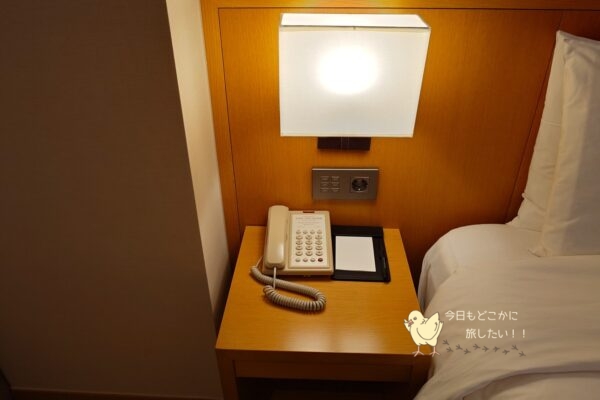 相鉄ホテルズ ザ・スプラジール ソウル東大門のデラックスダブルのベッドサイドのコンセント